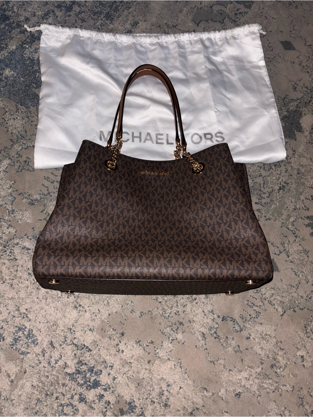 Michael Kors Brown MK Logo Tote with Gold Hardware